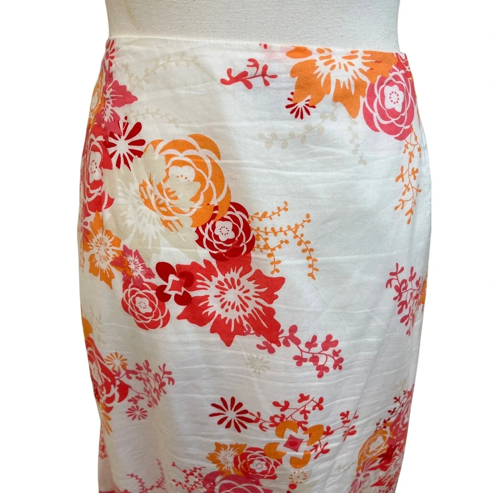 PENDLETON Floral Coastal Midi Skirt Sz 14 White Pink Preppy Cottage Modest